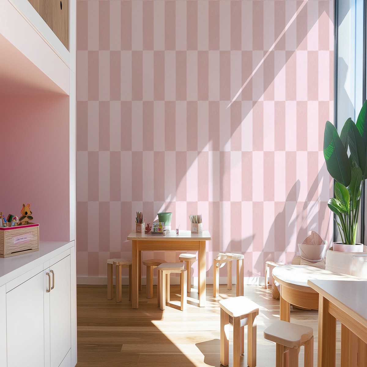 Long Check in Pink Commercial Vinyl Wallpaper