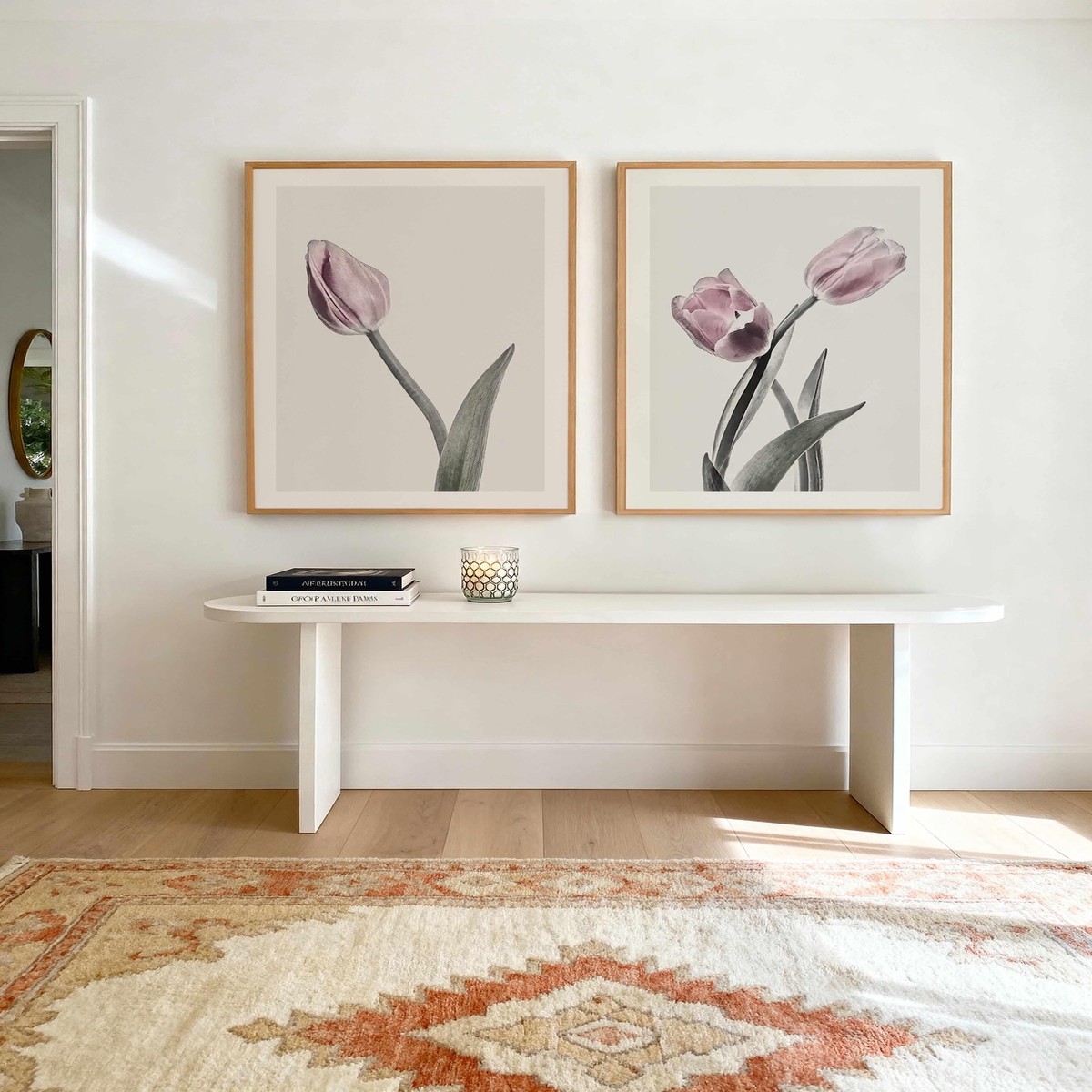Pink Tulip Illustration I II Art Print Set of 2 Matching Wall Art
