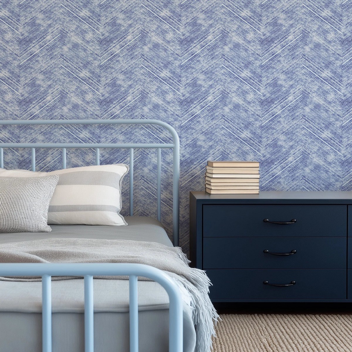 Bohemian Chevron Denim Wallpaper
