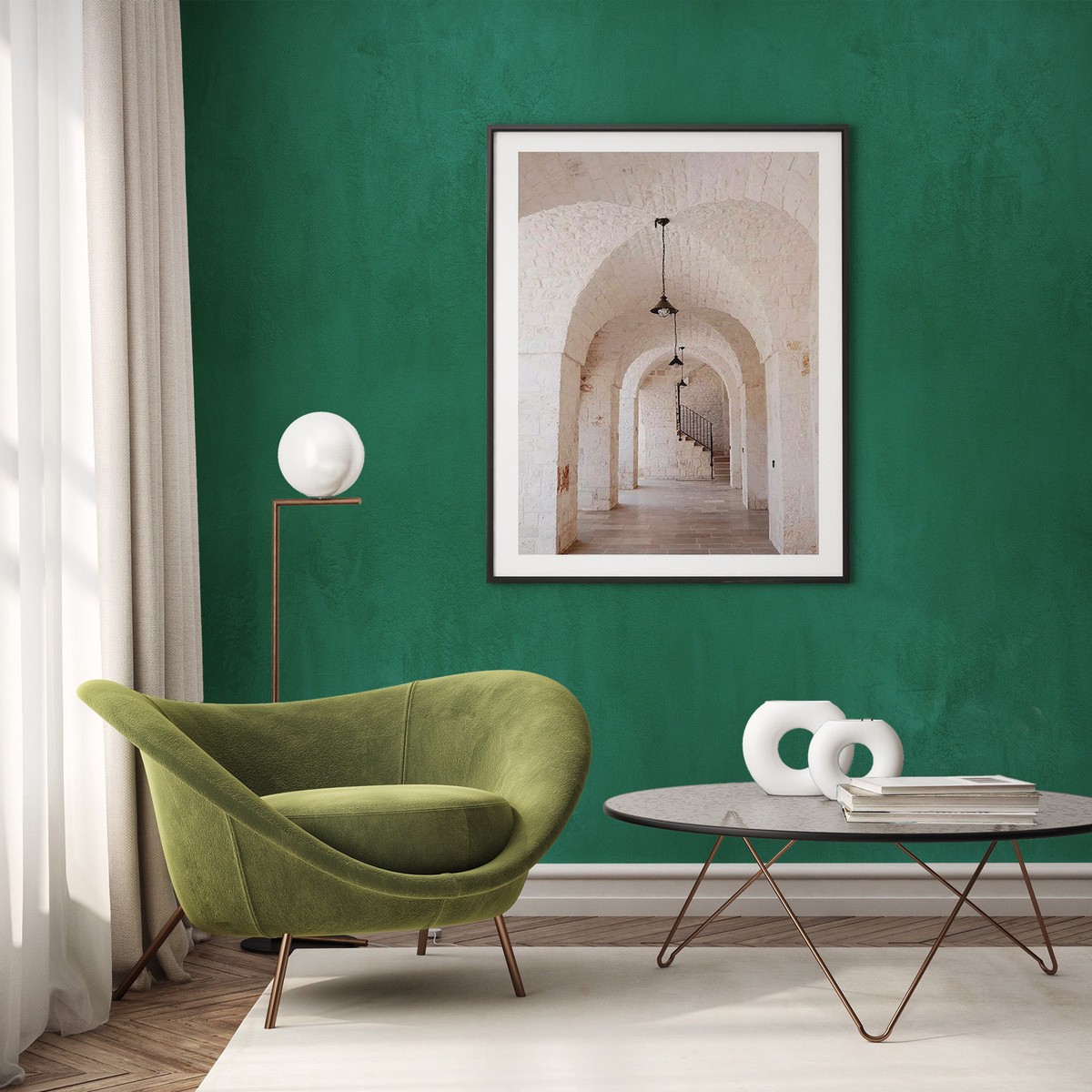 Venetian Plaster in Rich Dark Green Wallpaper