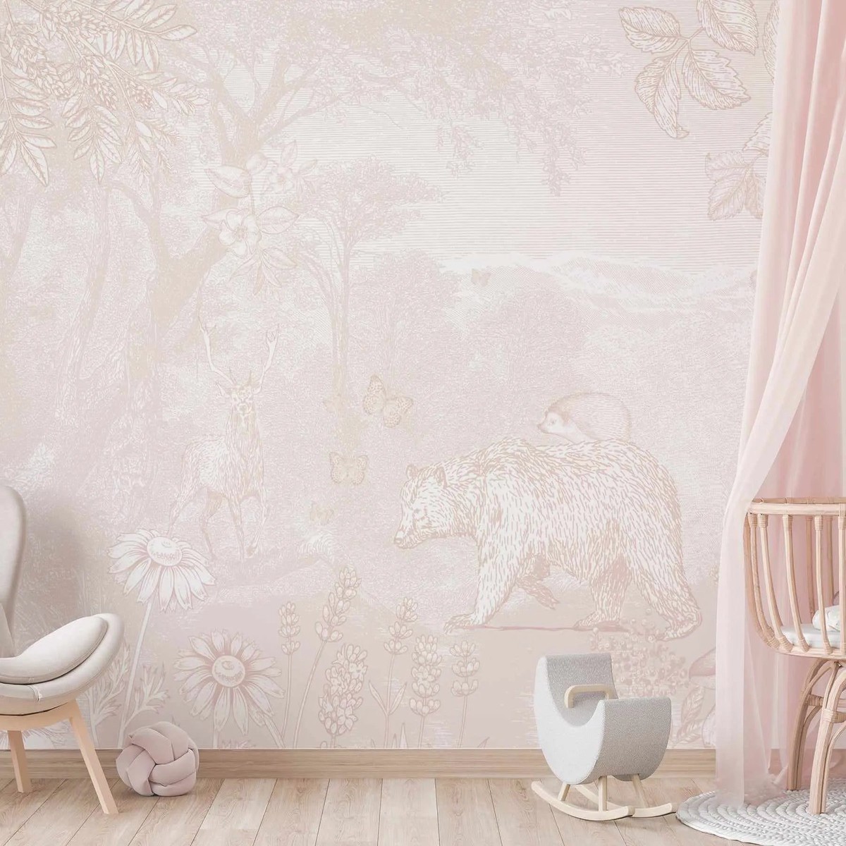 Vintage Animal Forest in Pink Wallpaper Mural