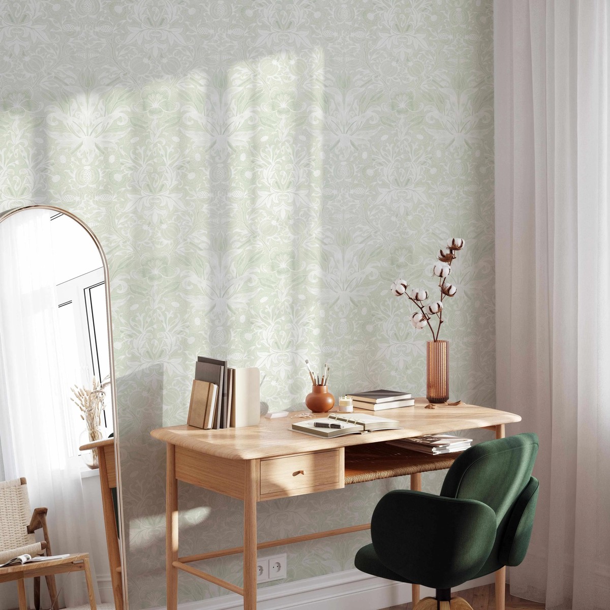 Blossom Sage Green Wallpaper