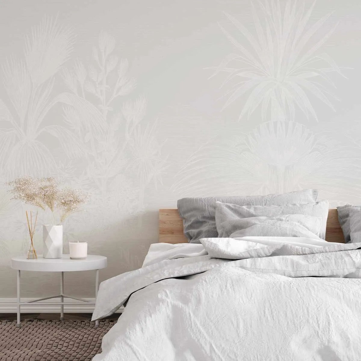 Vintage Tropics - White on Grey Wallpaper Mural