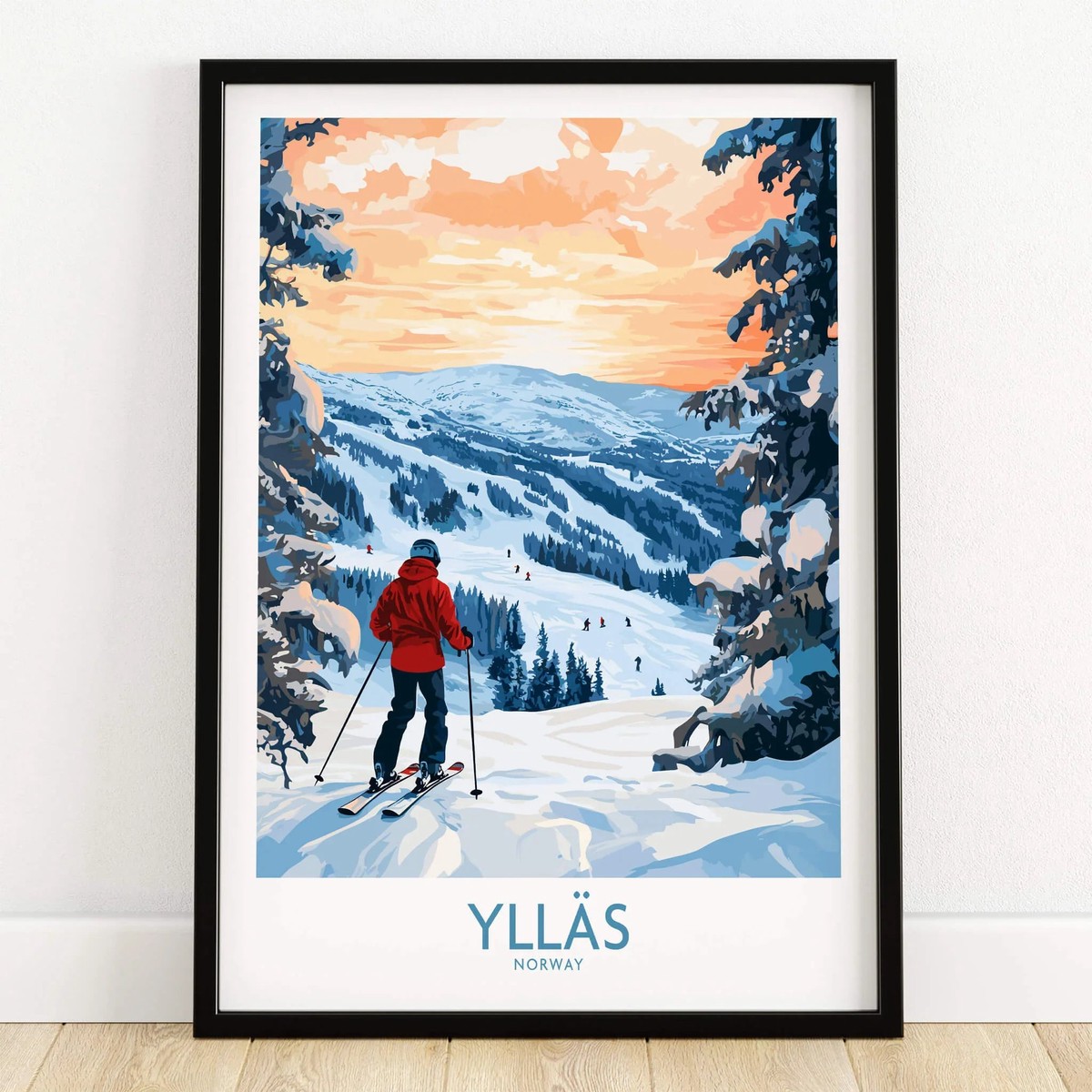 Ylls Norway Wall Art Skiing on Slopes Illustration