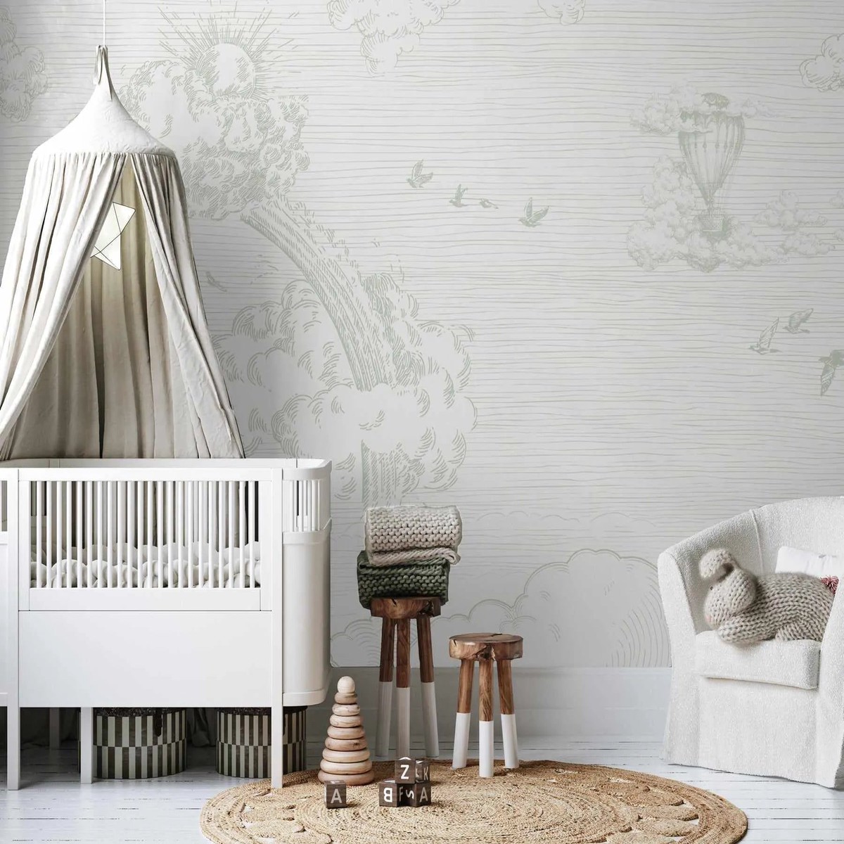 Vintage Sky In Soft Sage Wallpaper Mural