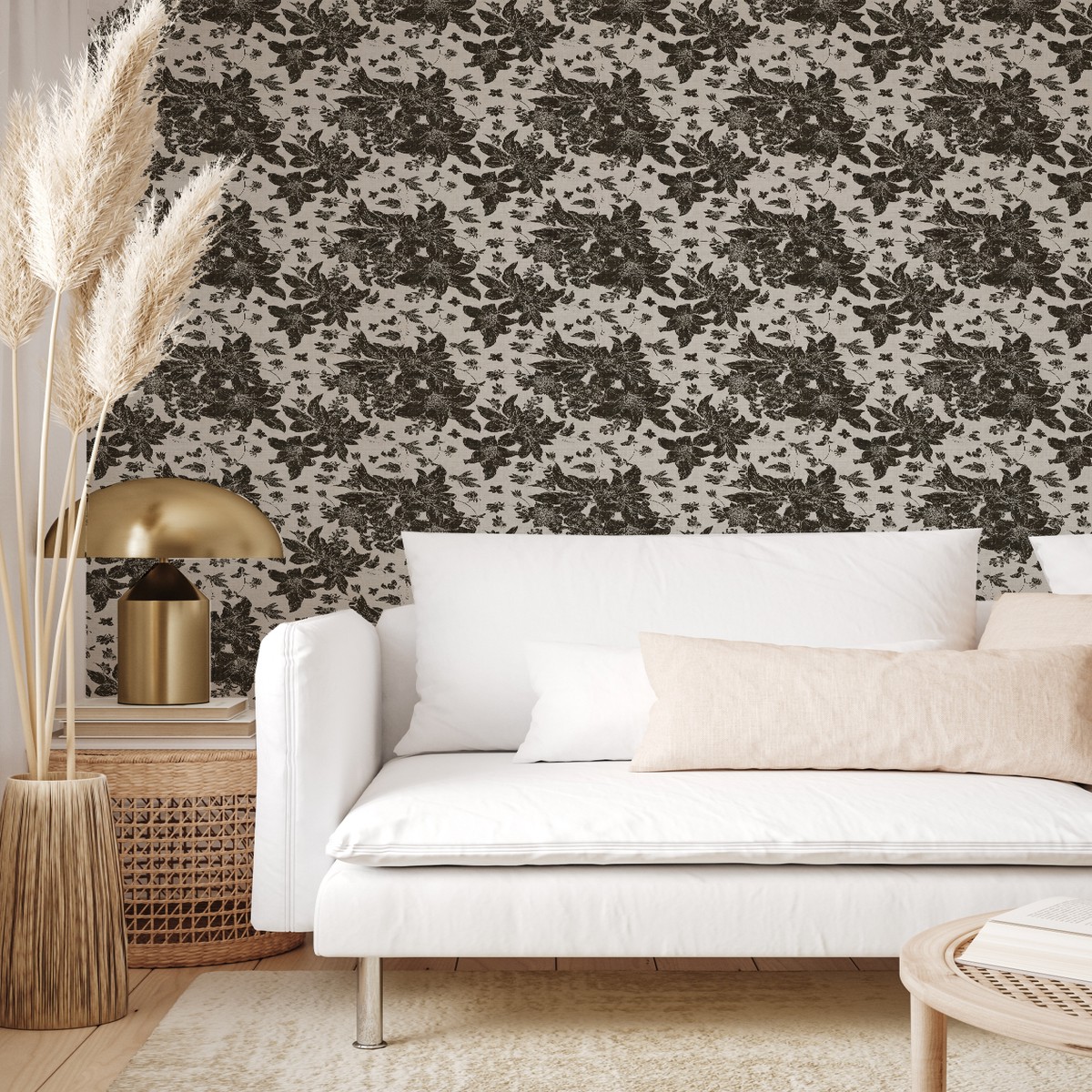 Bees Blooms Black White Wallpaper
