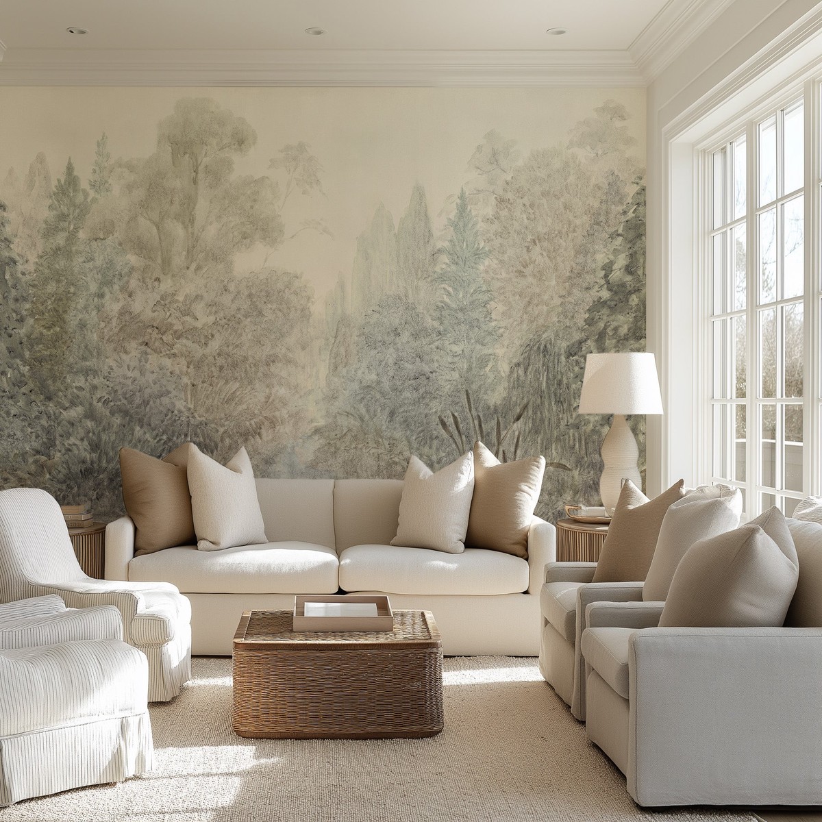 Vintage Garden Panoramic Painted Mural Wallpaper