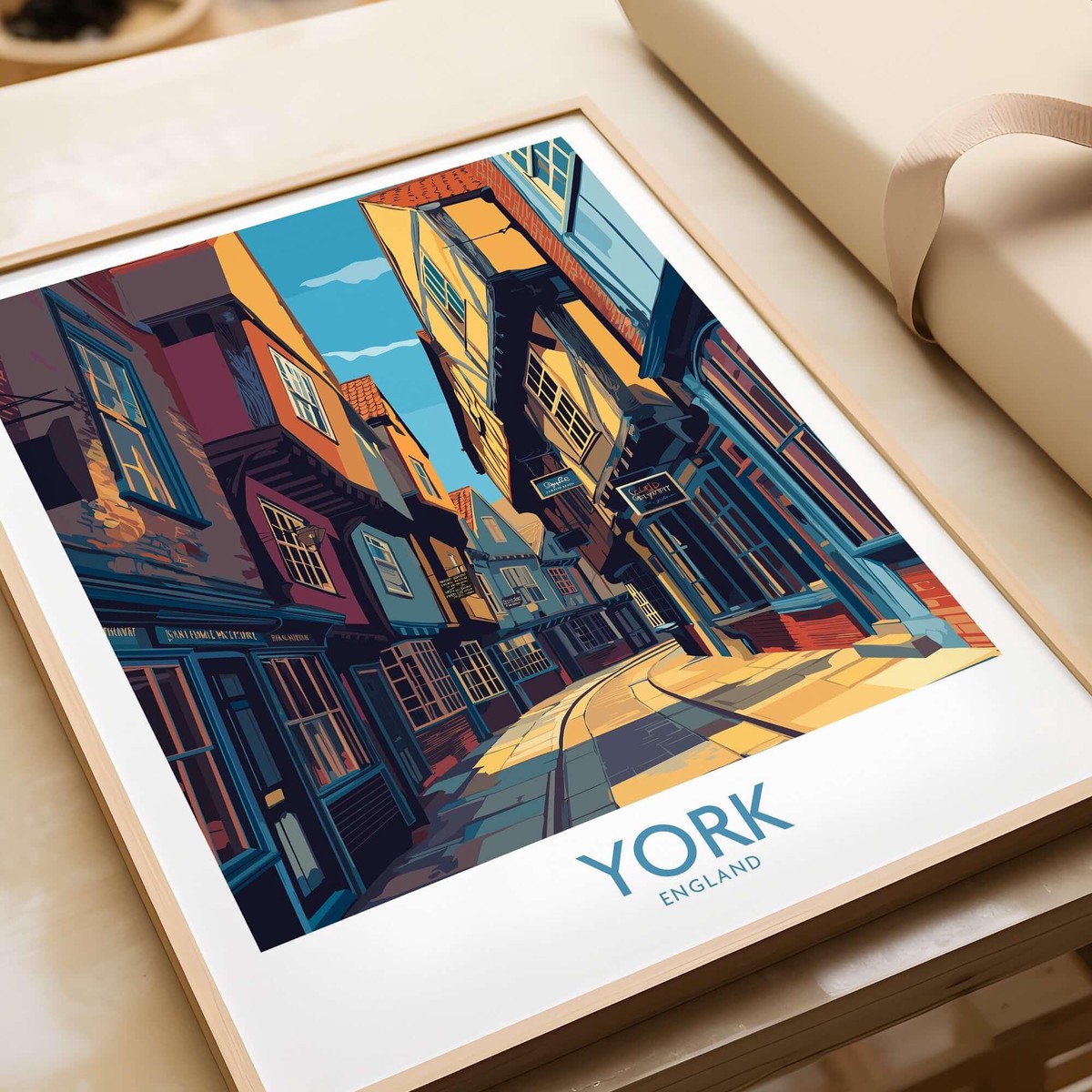York England Cobblestone Street Print - Historic UK Wall Decor