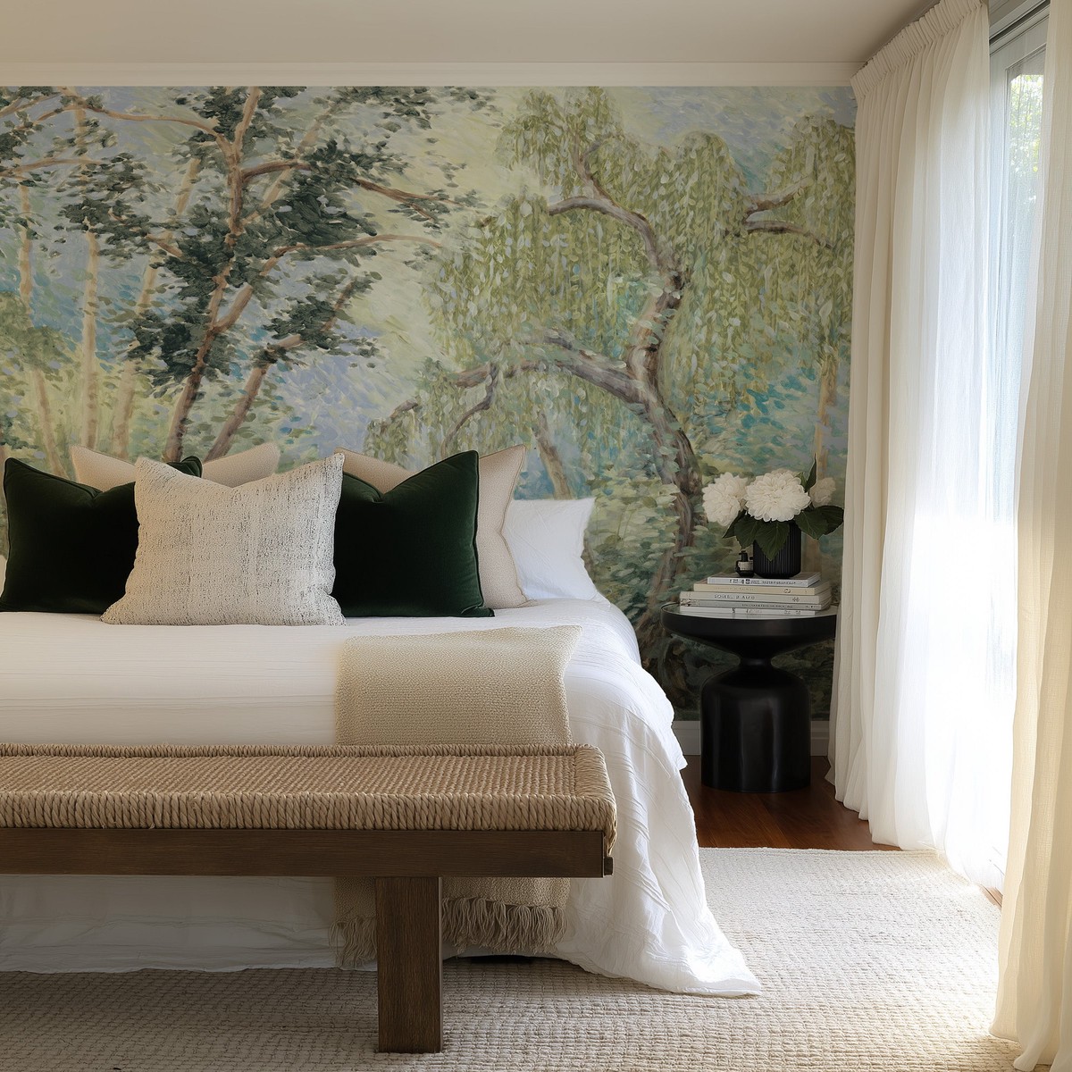 Vintage Willow Garden Panoramic Mural Wallpaper