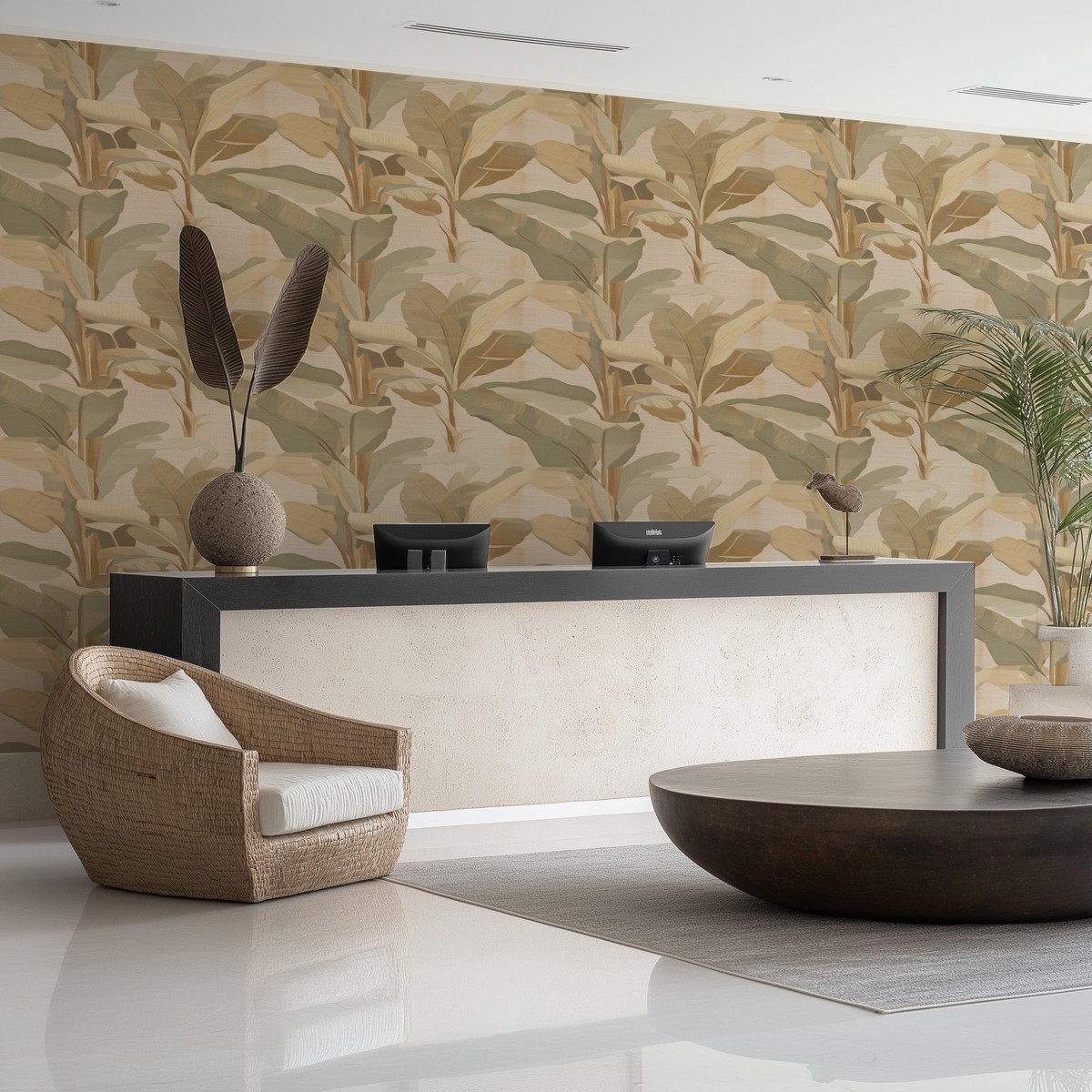 Palmera Nocturne in Beige Commercial Vinyl Wallpaper