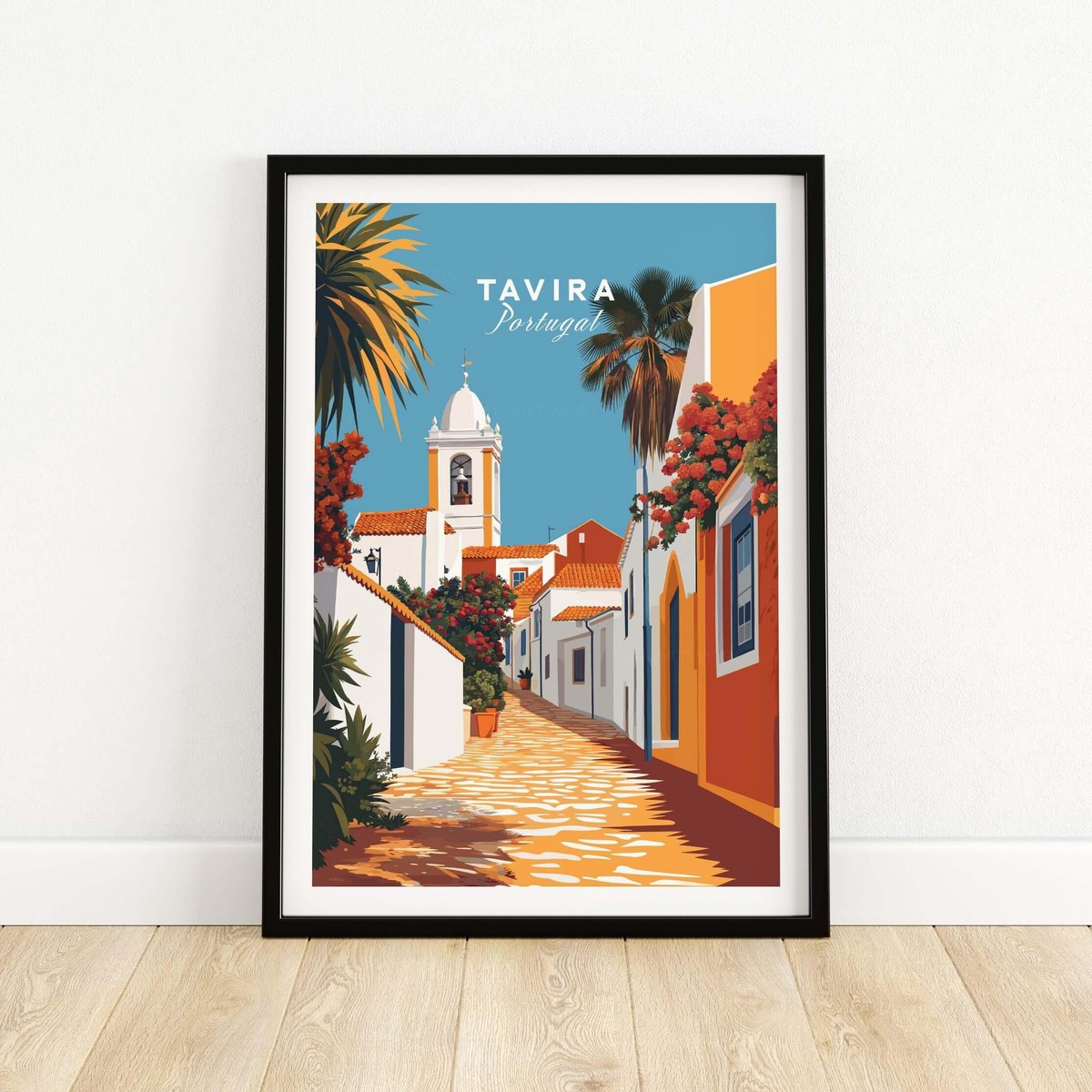 Algarve Tavira Wall Decor Portugal Poster Orange Flowers and White Walls Print