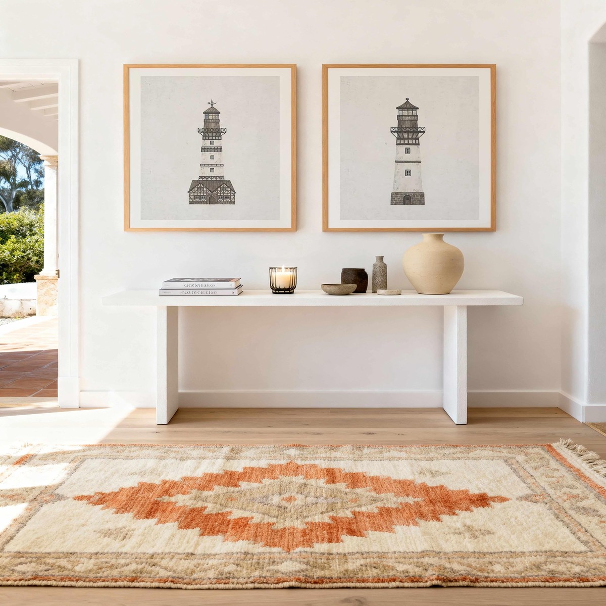 Lighthouse on Linen I II Art Print Set of 2 Matching Wall Art