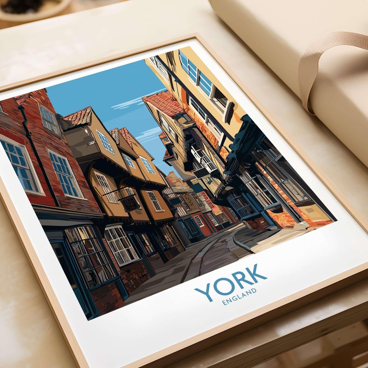 York England Medieval Alley Poster - UK Travel Destination Decor