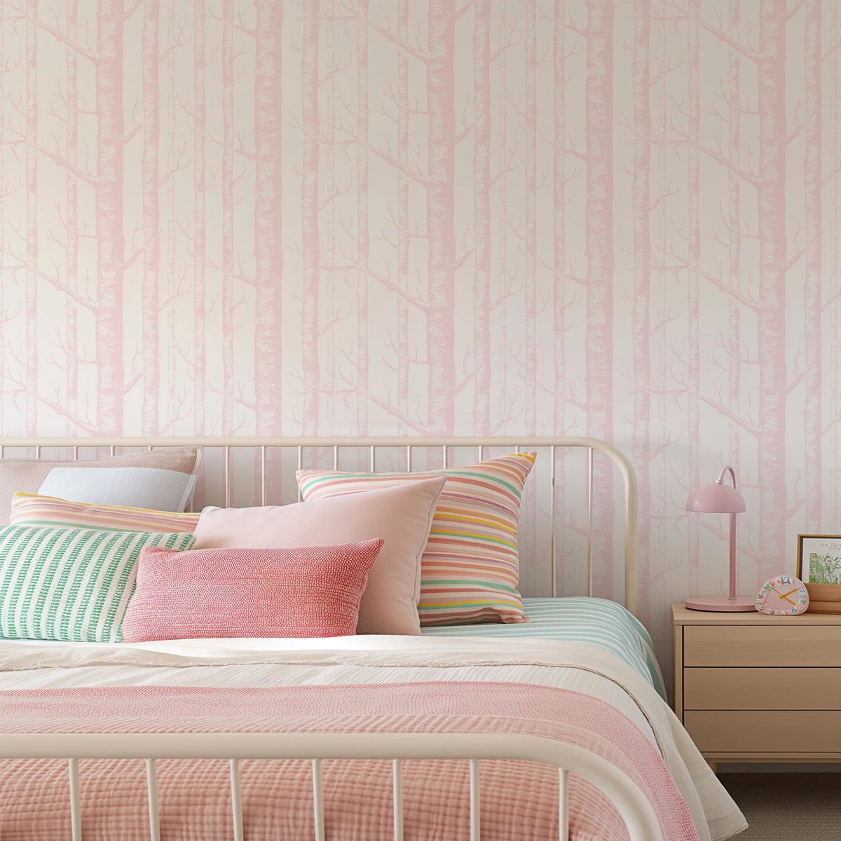 Birch Trees in Pink Wallpaper