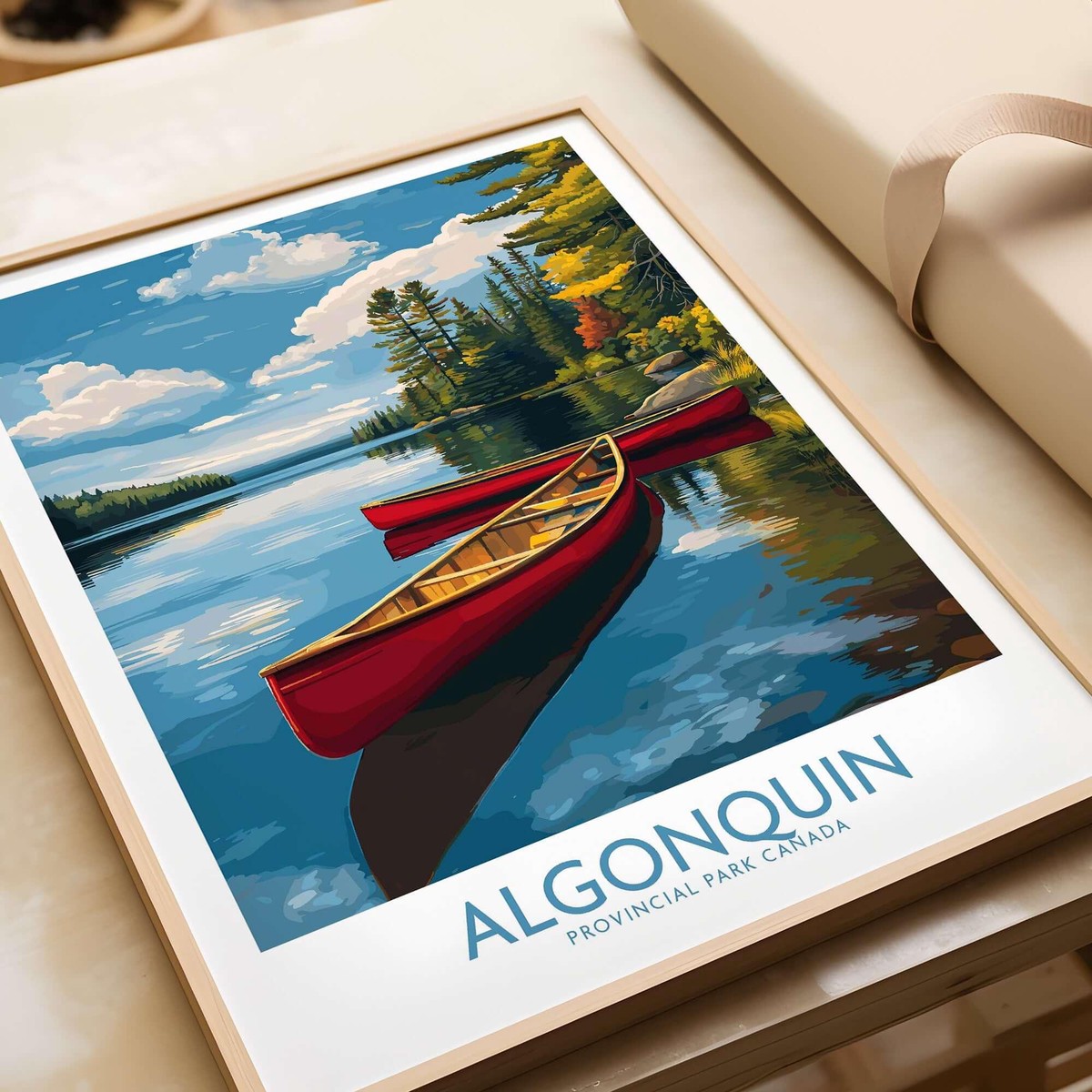 Algonquin Provincial Park Red Canoes Print Canada Forest Lake Poster