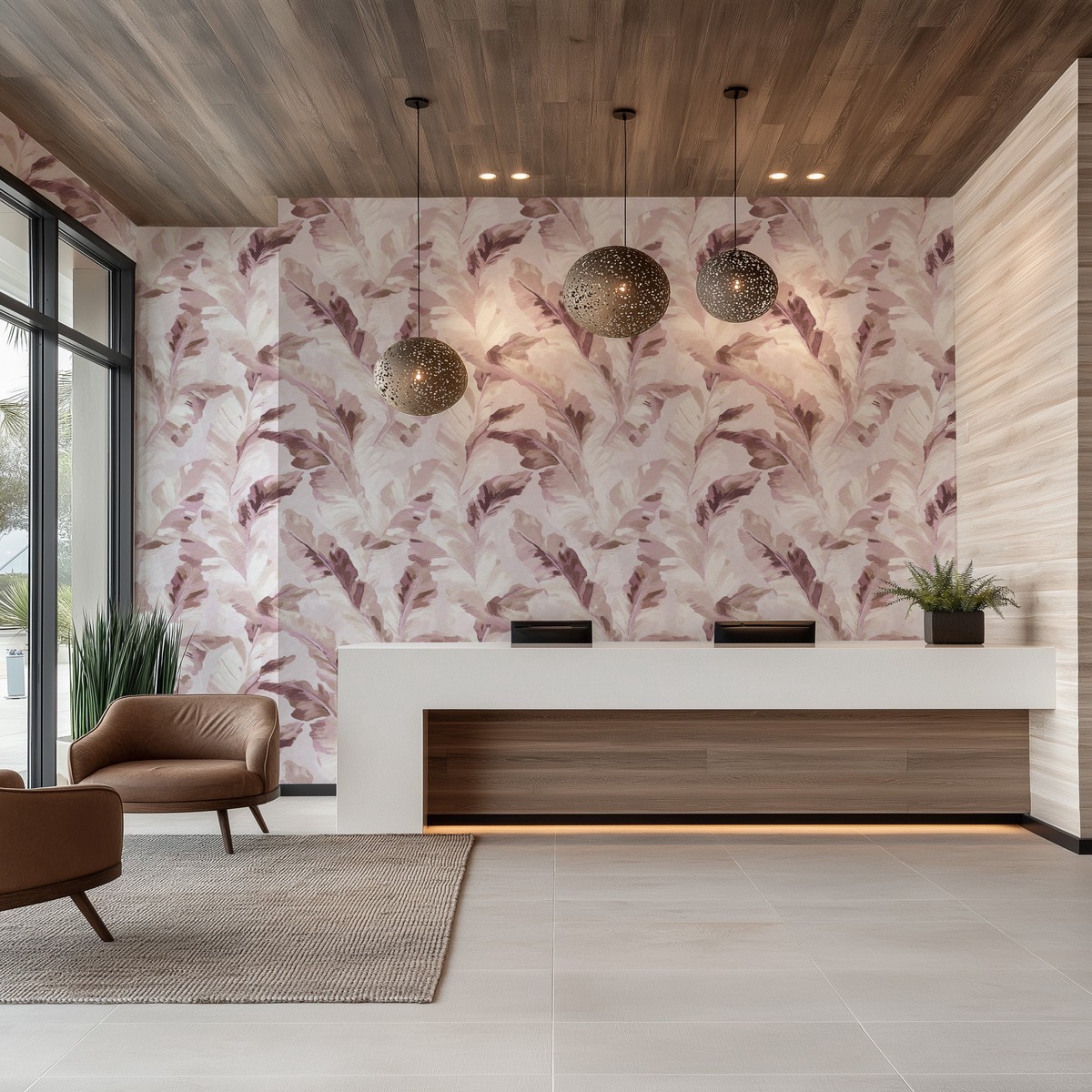 Havana Haze in Pink Commercial Vinyl Wallpaper