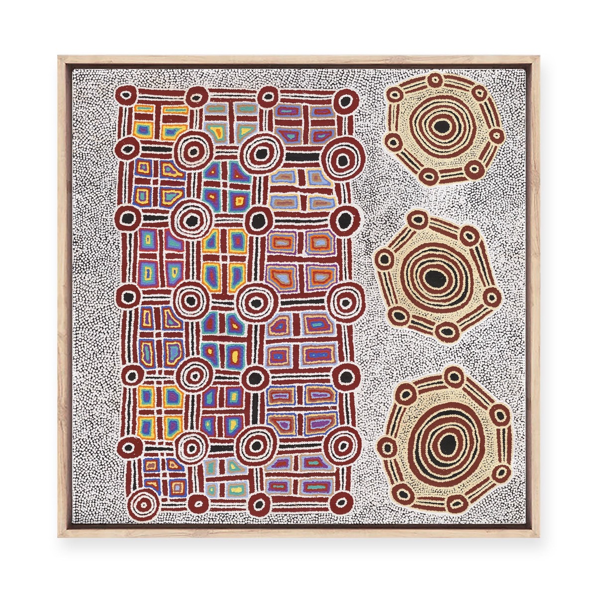Janganpa Jukurrpa (Brush-tail Possum Dreaming) Mawurrji No1 Framed Canvas Print