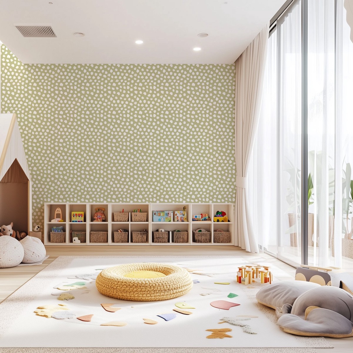 Paint Spots in Sage Green Commercial Vinyl Wallpaper