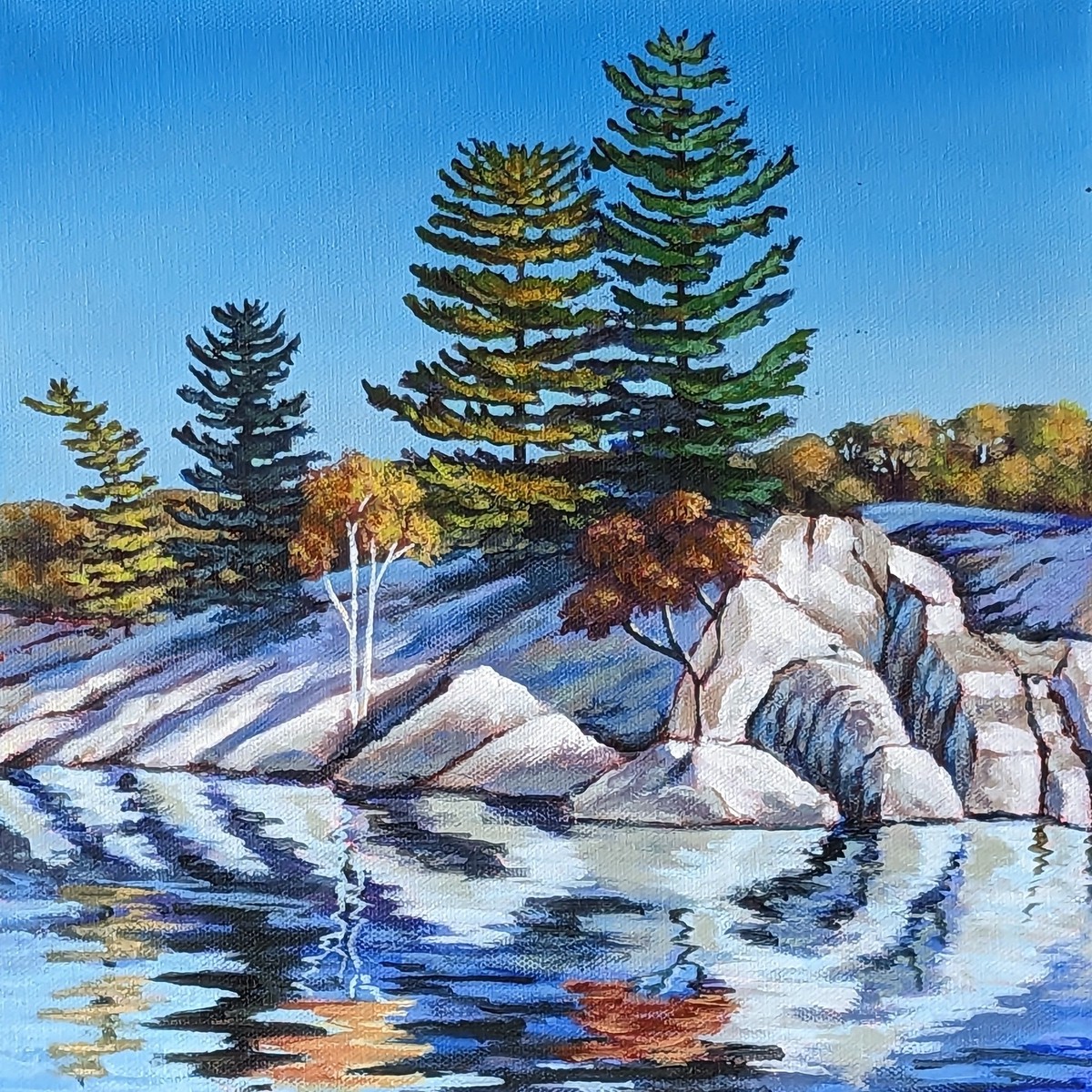 Pale Rocks Blue Shadows - original painting by Rosalyn Insley