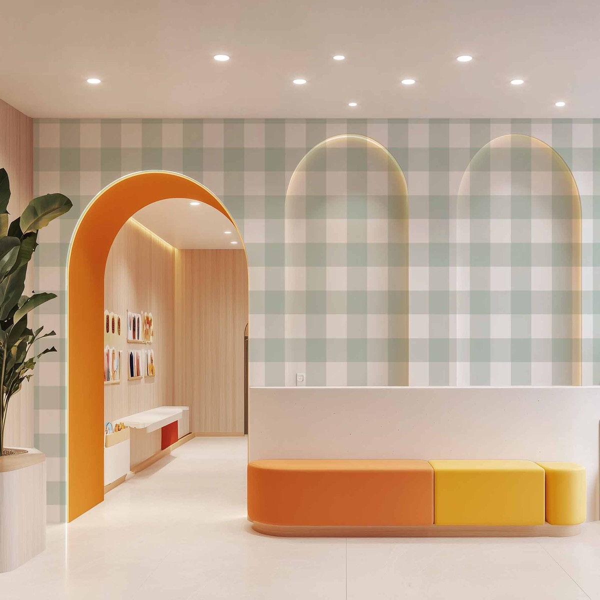 Large Gingham in Seafoam Green Commercial Vinyl Wallpaper