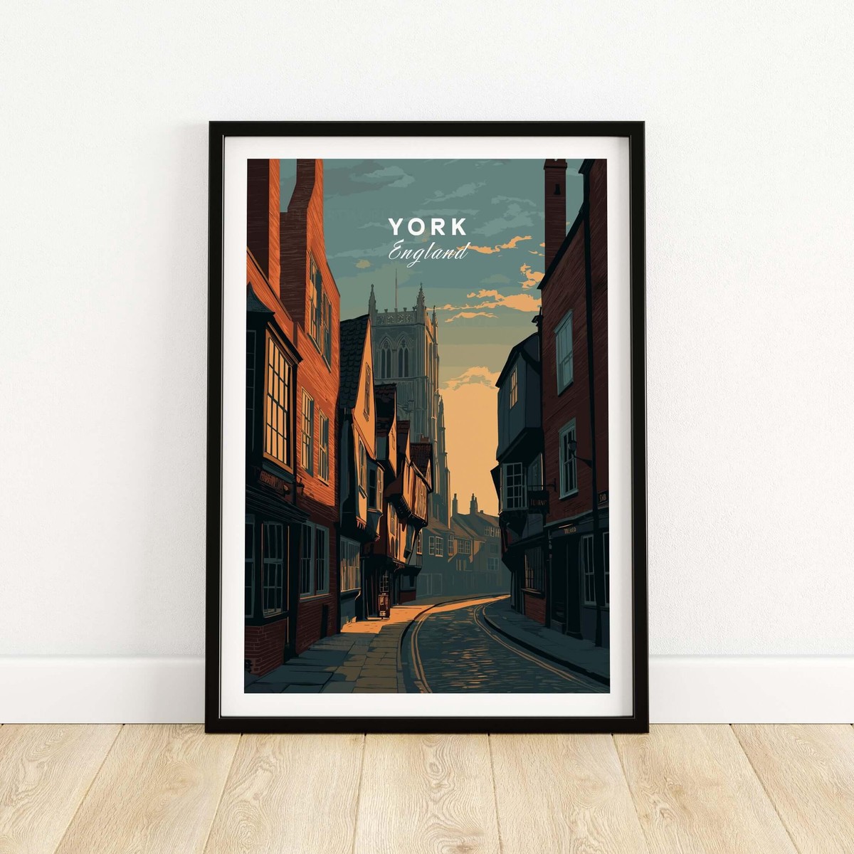 York England Medieval Street Sunset Print - Historic Cityscape Poster