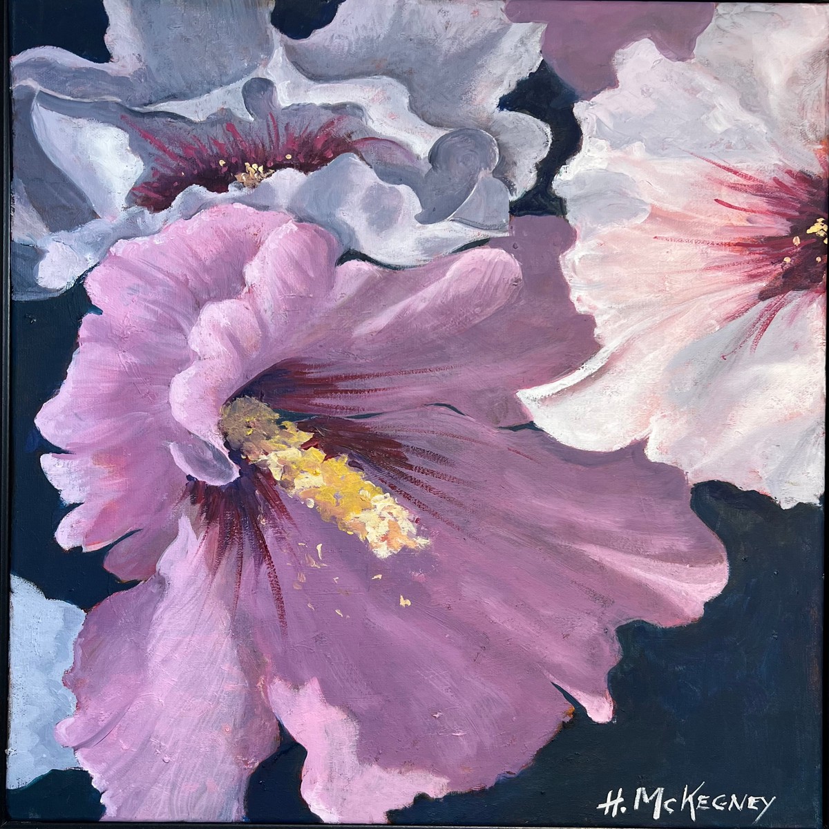 Pink and White Rose of Sharon - original by Hazel McKegney