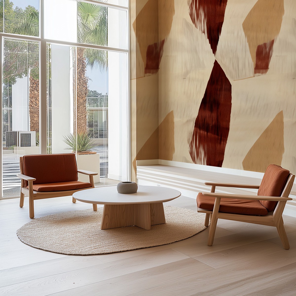 Lindos Abstract in Maroon Beige Commercial Vinyl Wallpaper