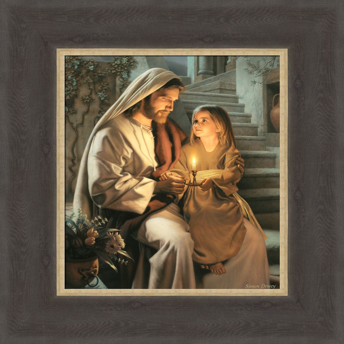 Let Your Light So Shine 12x14 framed textured print medium brown frame