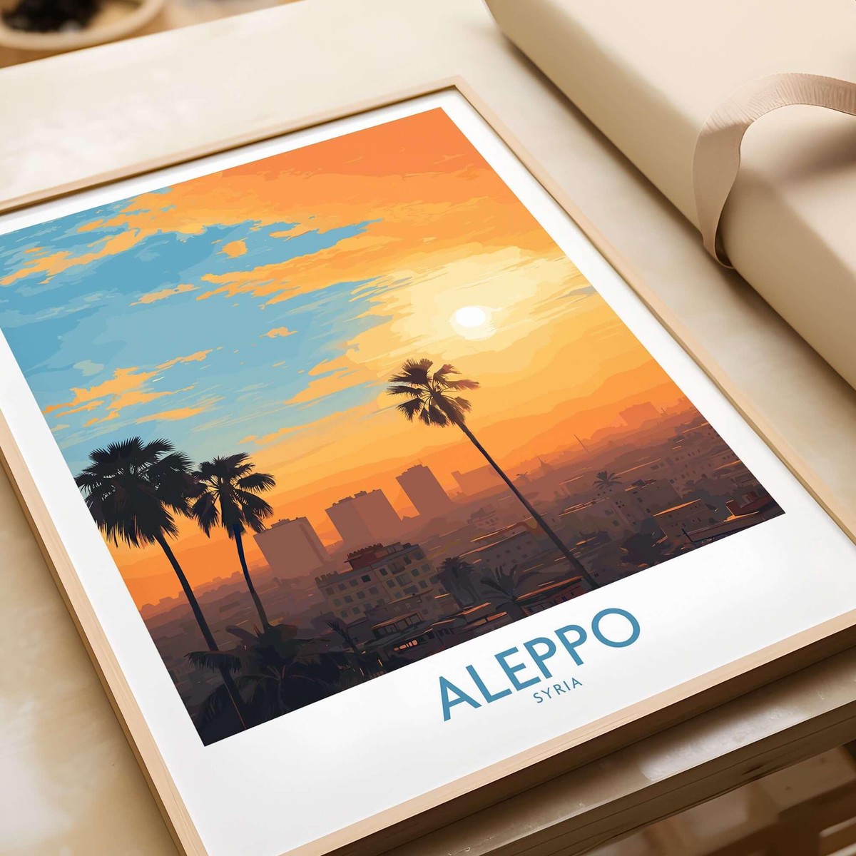Aleppo Sunset Cityscape Poster - Syria Orange Sky Art Print - Urban Landscape Wall Decor