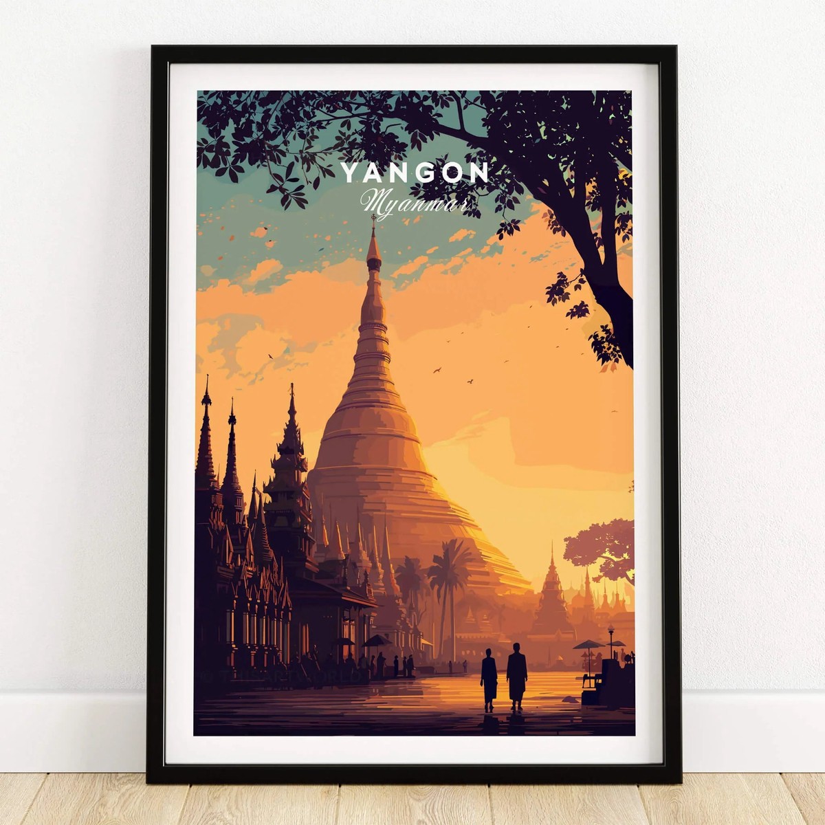 Yangon Myanmar Wall Art Print Shwedagon Pagoda Sunset Travel Poster