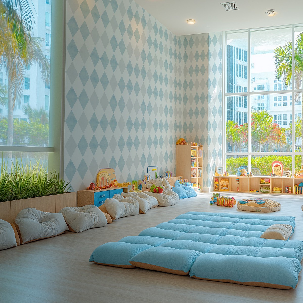 Harlequin in Blue Commercial Vinyl Wallcovering