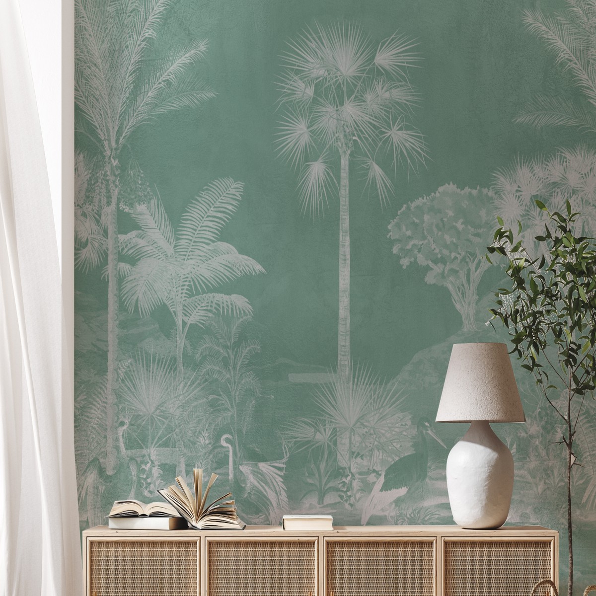 Vintage Chinoiserie Luxe in Tropical Green Wallpaper