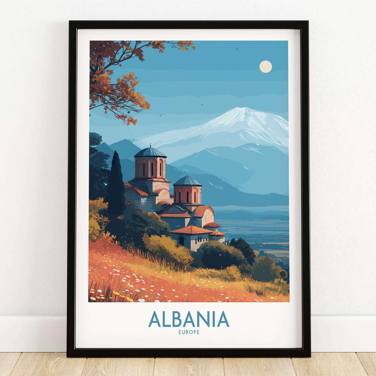 Albania Snow Mountain Church Art Print Historic Monastery Landscape Poster