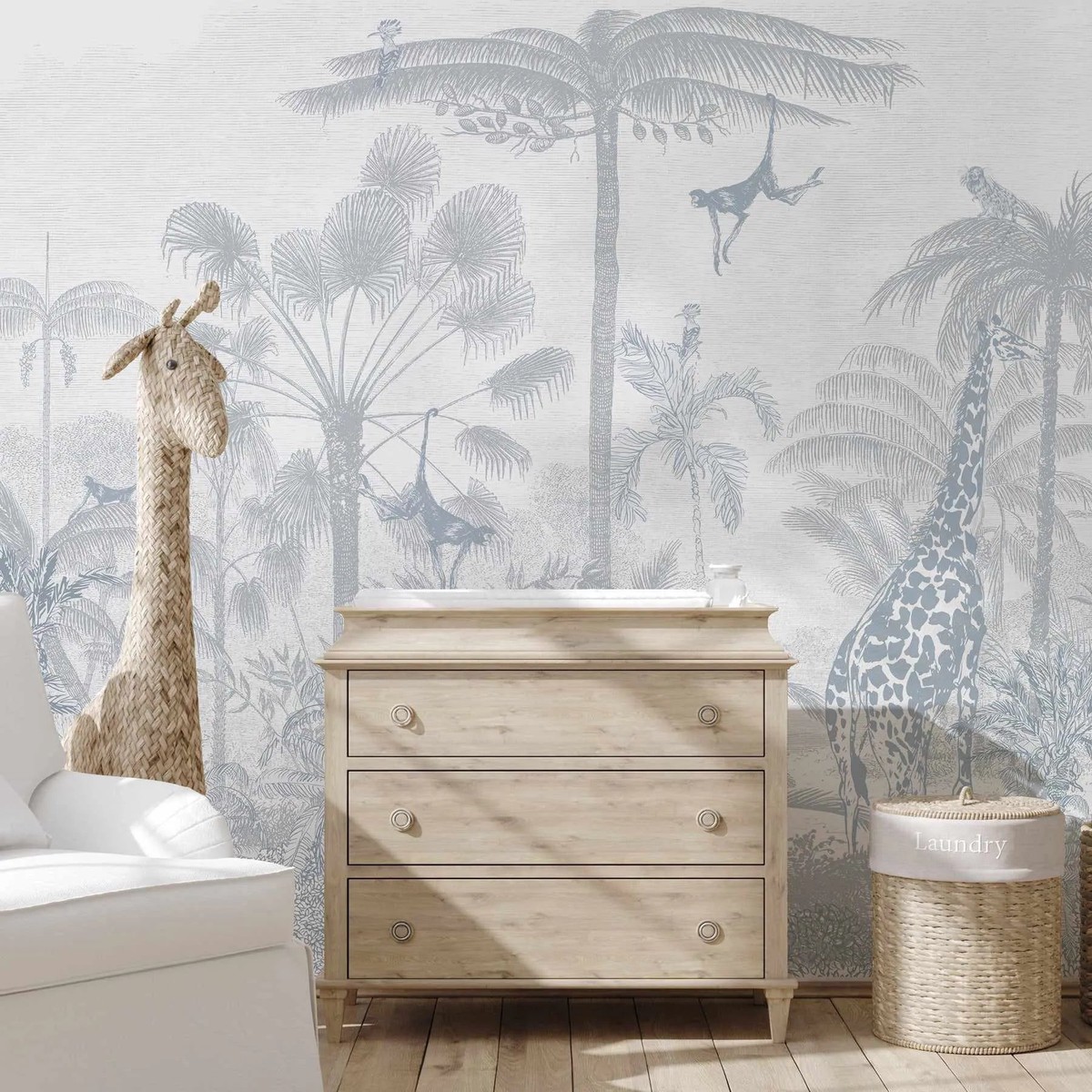 Vintage Jungle in Powder Blue Wallpaper Mural