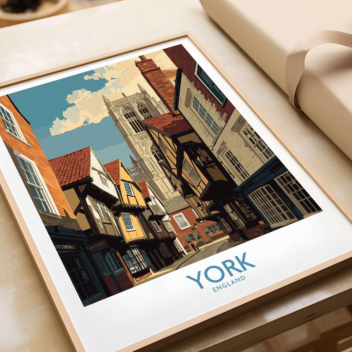 York England Historic Street Landmark Wall Art - English Cityscape Decor