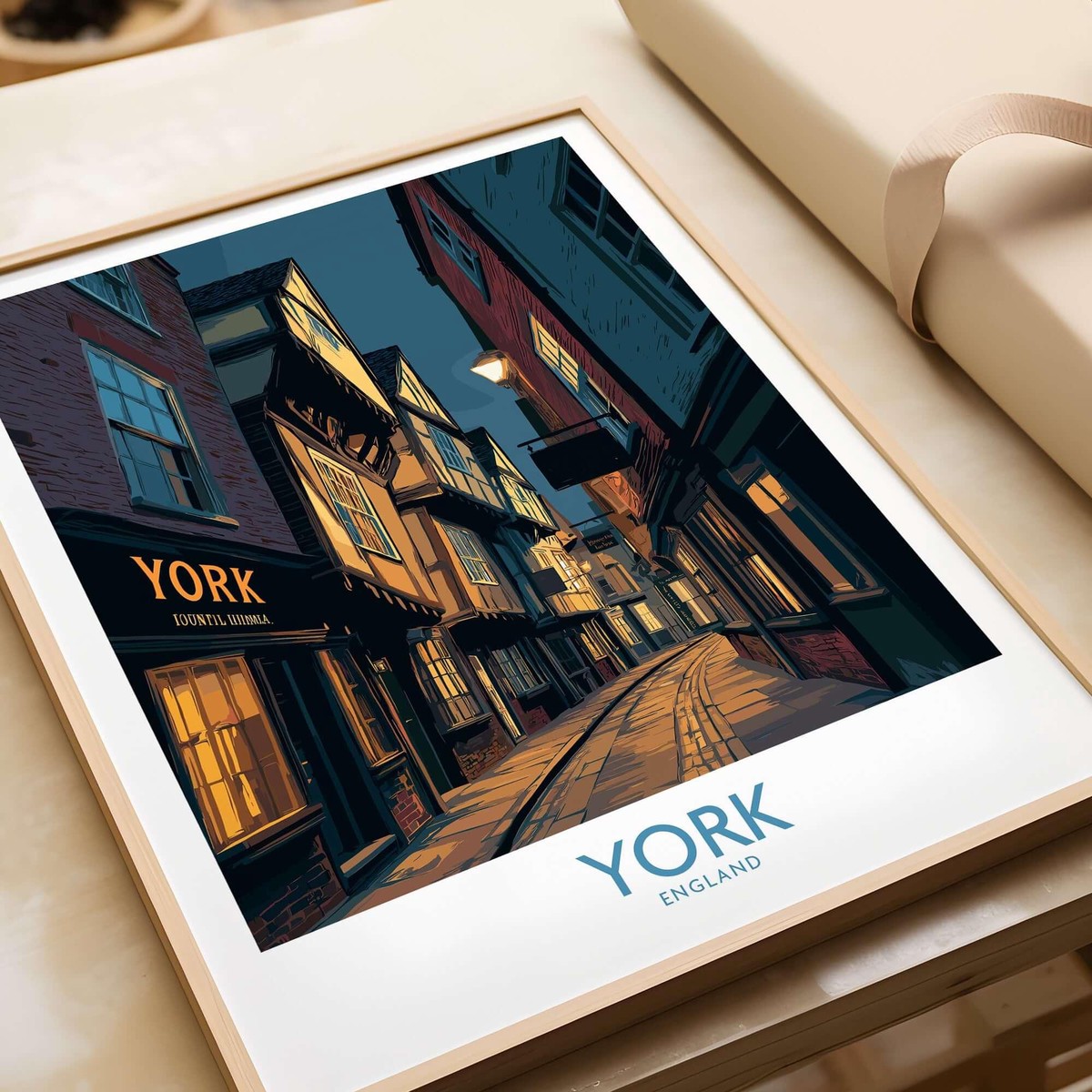 York England Historic Street at Dusk Poster - Evening Cityscape Decor