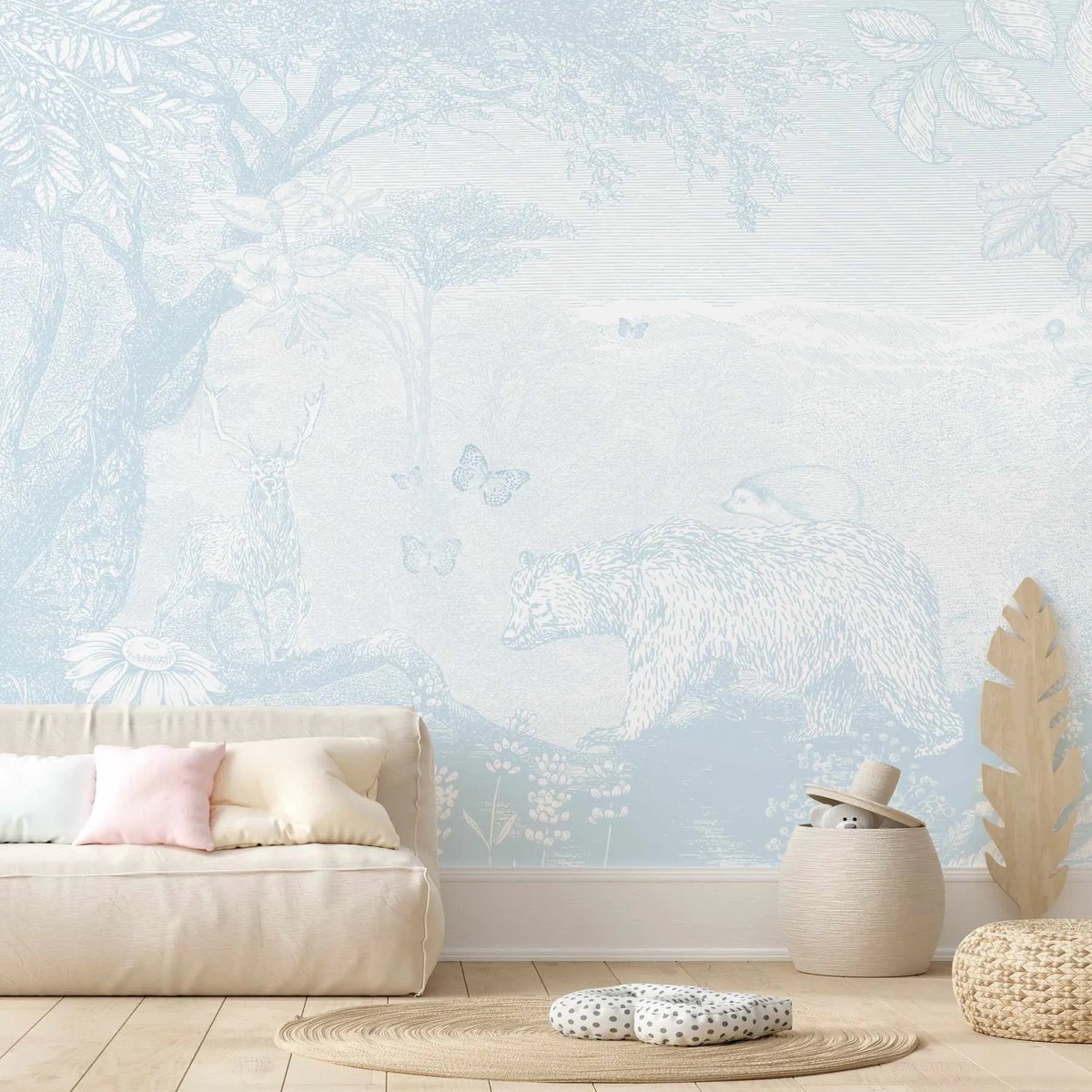 Vintage Animal Forest in Powder Blue Wallpaper Mural