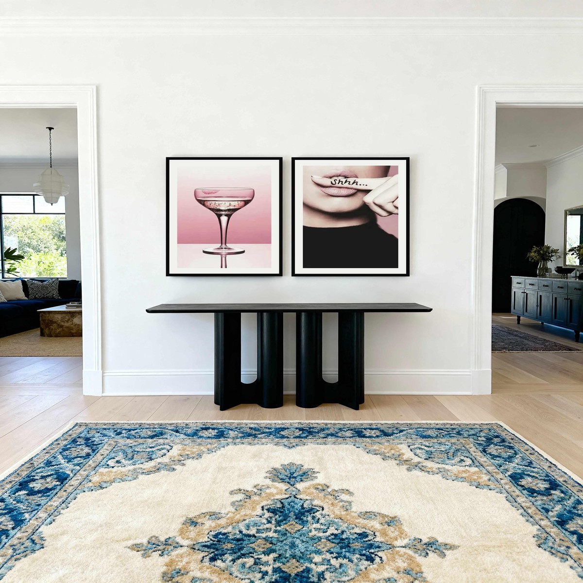 Pink Champagne Shh SIlence Art Print Set of 2 Matching Wall Art