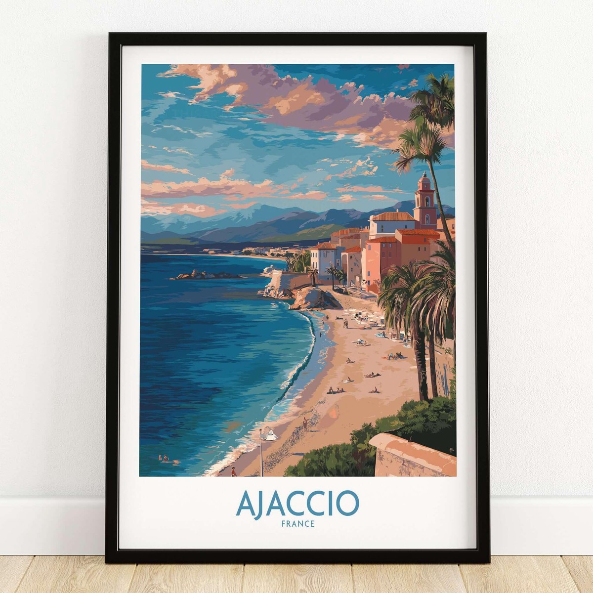 Ajaccio France Coastal Beach Art Print Corsica Sunset City Poster