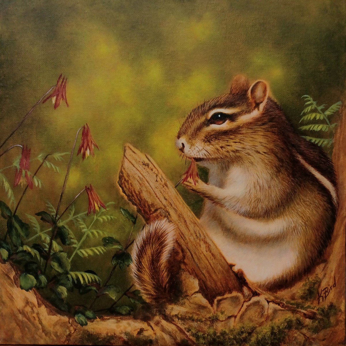 Chippy and Wild Columbine - Original painting by Kristi Bird