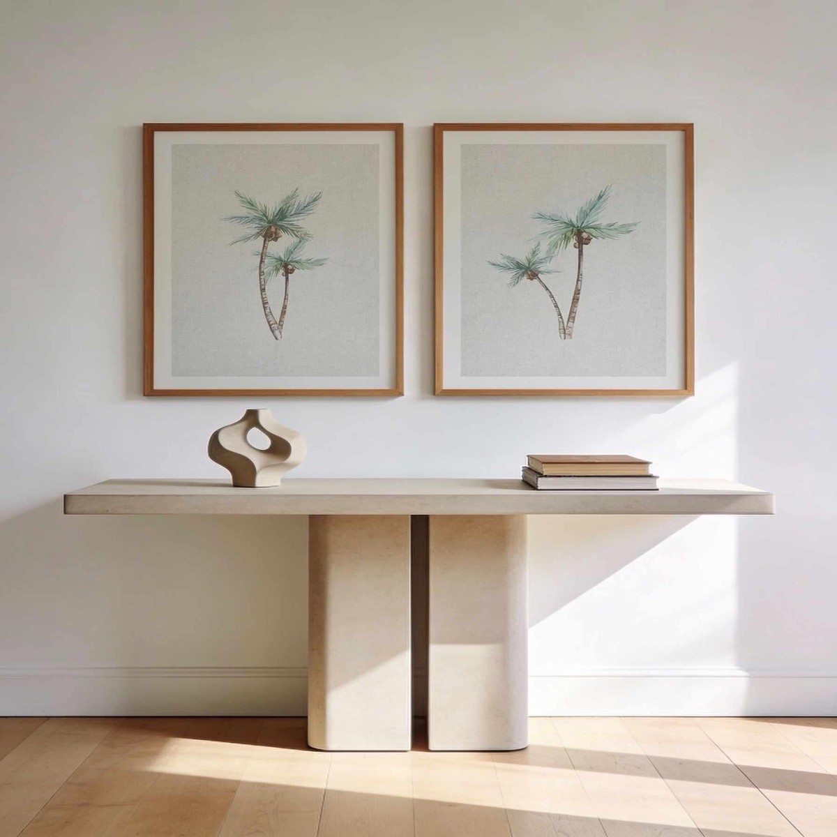 Palms on Linen I II Art Print Set of 2 Matching Wall Art