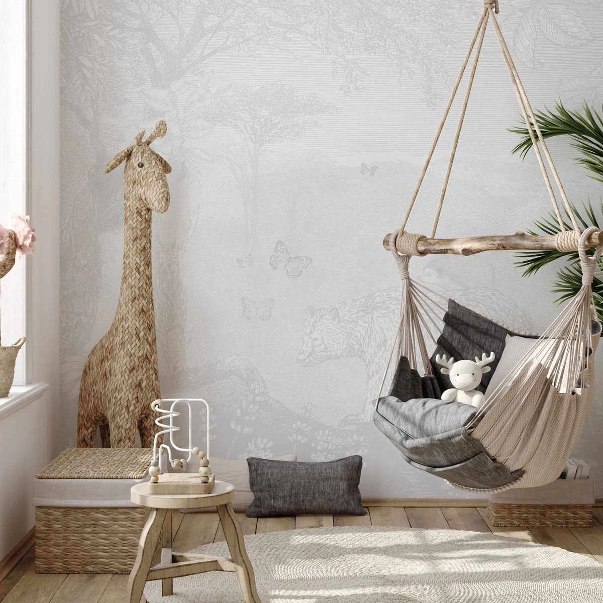 Vintage Animal Forest in Mist Wallpaper Mural