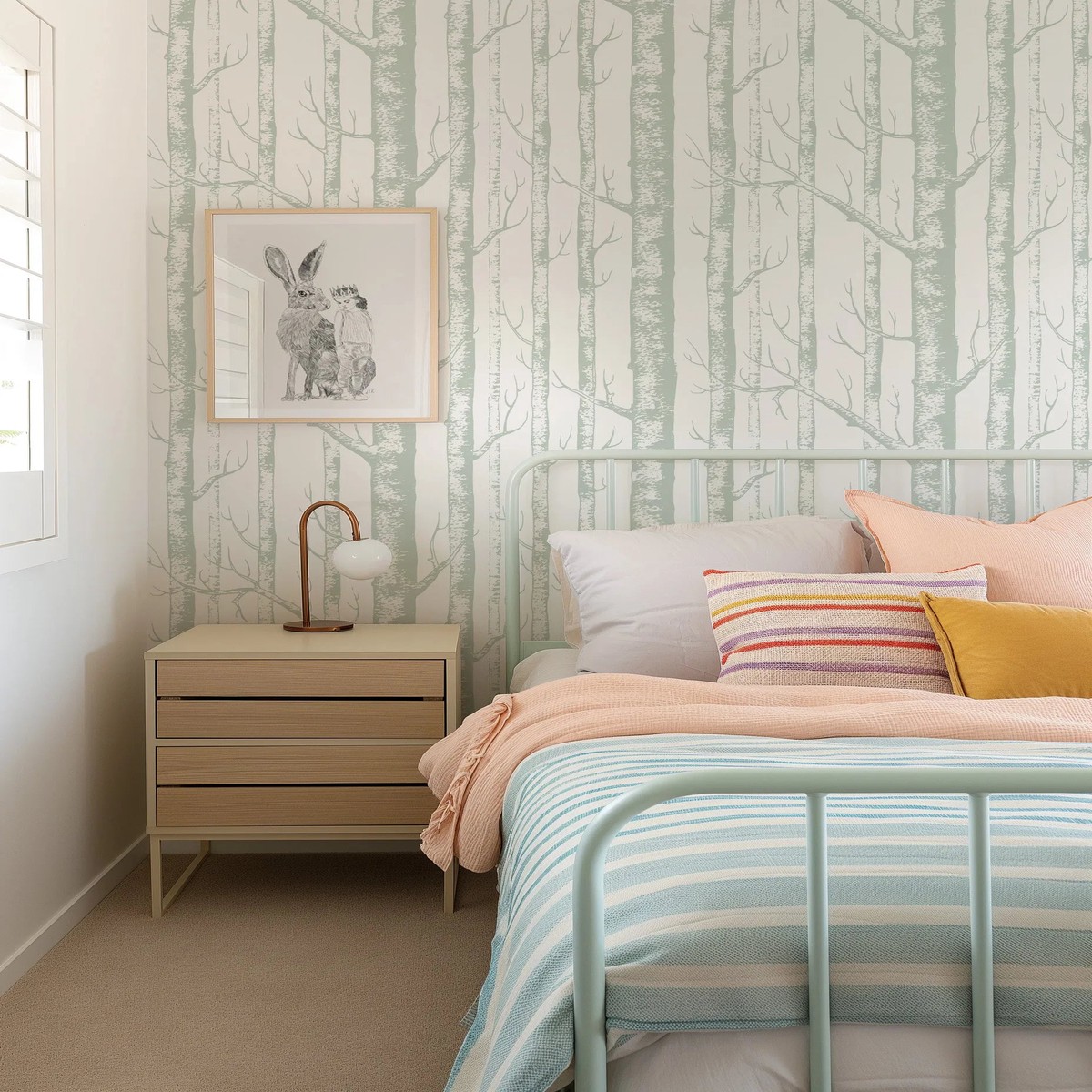 Birch Trees in Sage Wallpaper