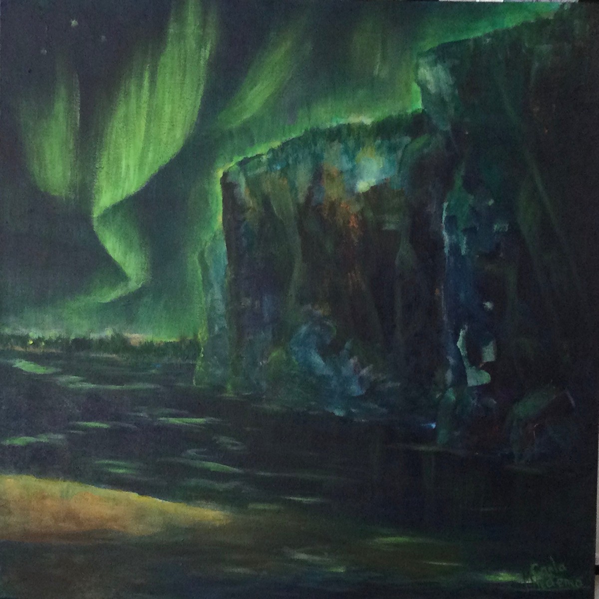 Northern Lights Over Bon Echo Rock - original painting by Carla Miedema