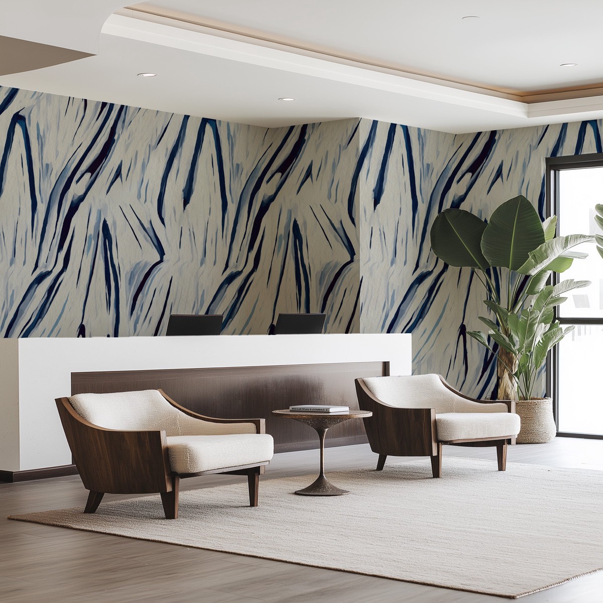 Pienza Abstract in Navy Blue Commercial Vinyl Wallpaper