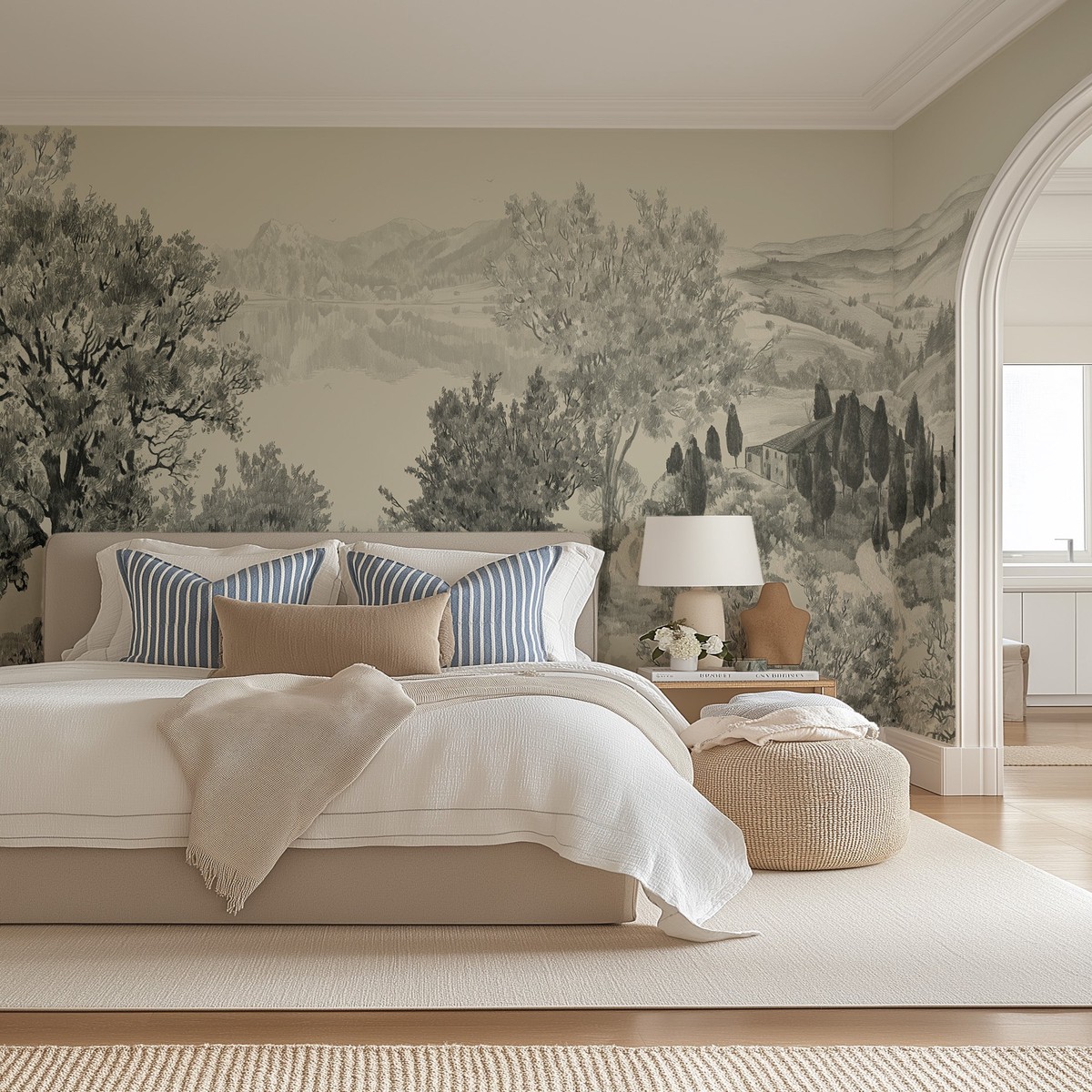 Vintage Landscape Panoramic Painted Mural Wallpaper