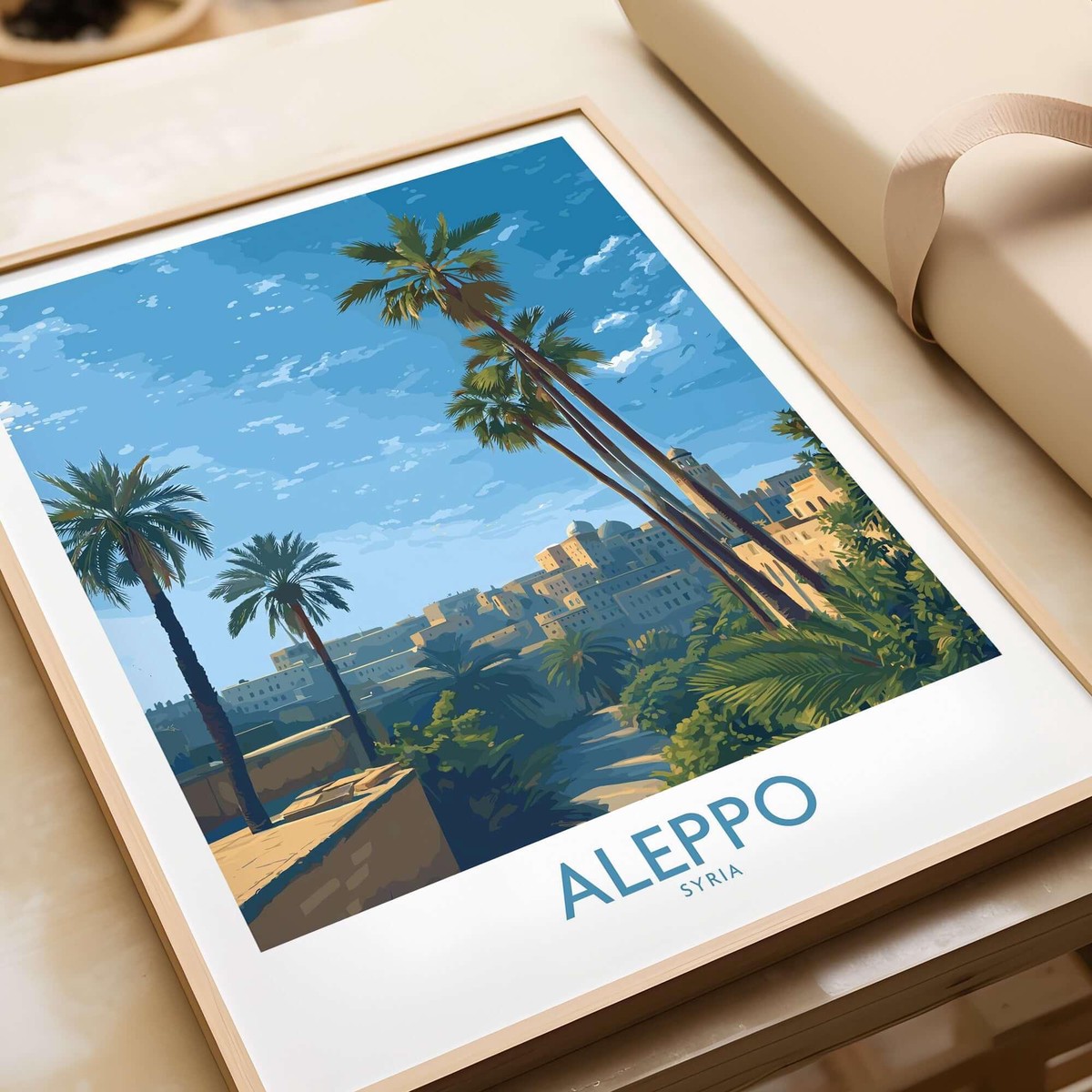 Aleppo Poster - Syria Landscape Print - Middle Eastern Travel Art - Palm Tree Wall Decor