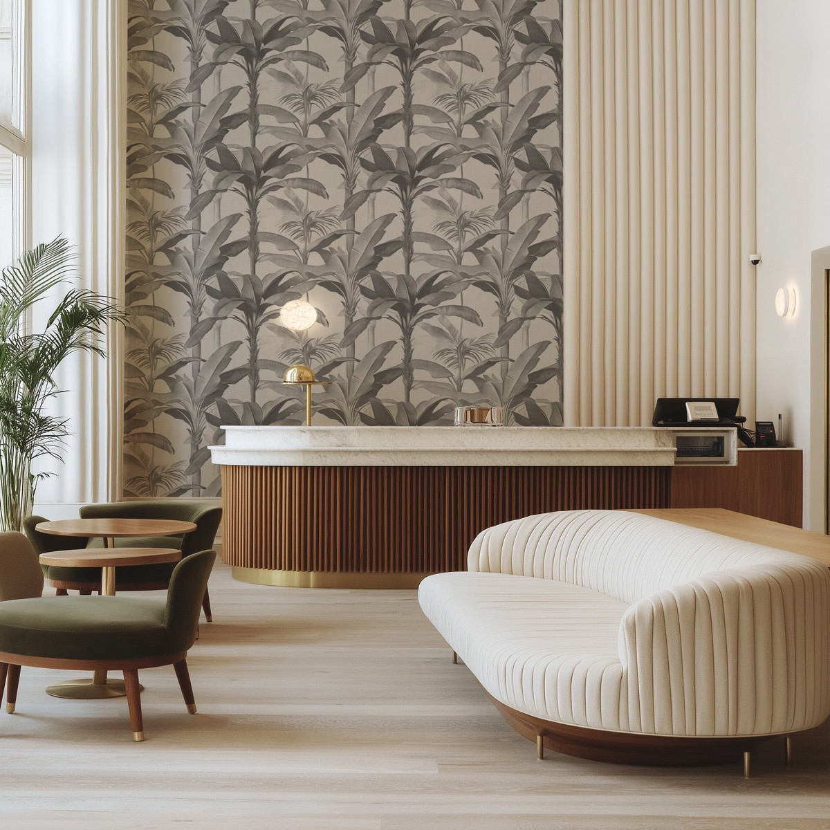 Puerto Rico Palms in Black White Commercial Vinyl Wallpaper