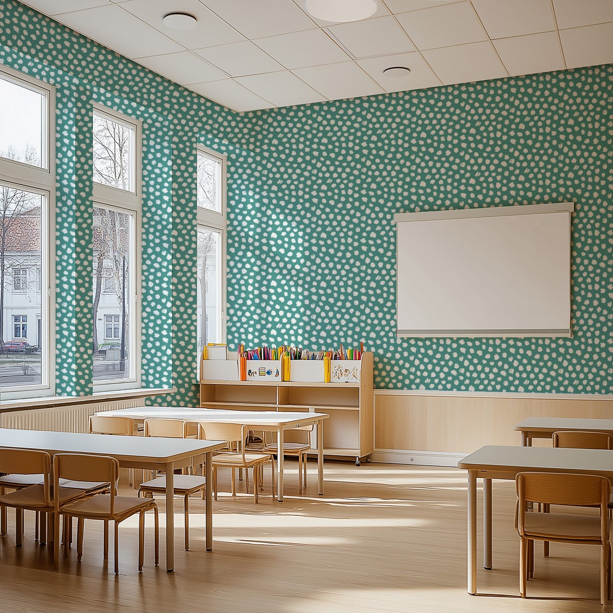 Paint Spots in Blue Commercial Vinyl Wallpaper
