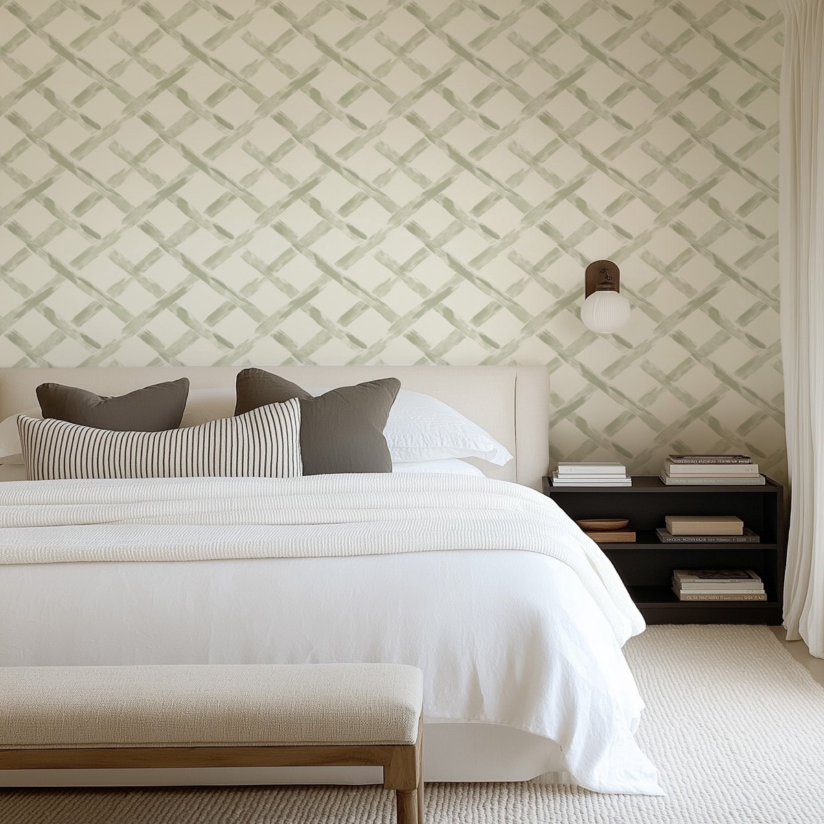 Brushed Lattice in Sage Green Wallpaper